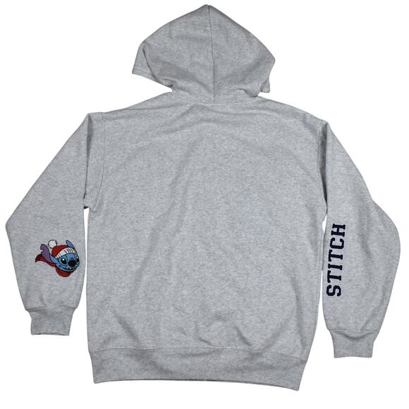 Disney Lilo & Stitch Santa Hat Christmas Gray Zip Up Hoodie sz medium loose fit - Picture 9 of 9